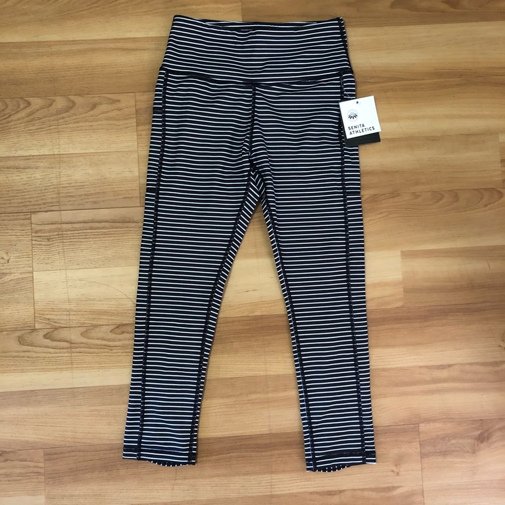Senita Athletics | Pinstripe Criss Cross Tights (NWT)